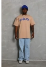 Erkek Baskılı T-Shirt Kısa Kol Bisiklet Yaka Regular Fit Rahat Kalıp Günlük Tişört - Bej
