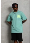 Erkek Baskılı T-Shirt Kısa Kol Bisiklet Yaka Regular Fit Rahat Kalıp Günlük Tişört - Mint Yeşili