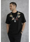 Erkek Baskılı T-Shirt Kısa Kol Bisiklet Yaka Regular Fit Rahat Kalıp Günlük Tişört - Siyah