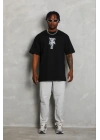 Erkek Baskılı T-Shirt Kısa Kol Bisiklet Yaka Regular Fit Rahat Kalıp Günlük Tişört - Siyah
