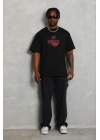 Erkek Baskılı T-Shirt Kısa Kol Bisiklet Yaka Regular Fit Rahat Kalıp Günlük Tişört - Siyah