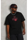 Erkek Baskılı T-Shirt Kısa Kol Bisiklet Yaka Regular Fit Rahat Kalıp Günlük Tişört - Siyah
