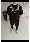 Erkek Baskılı T-Shirt Kısa Kol Bisiklet Yaka Regular Fit Rahat Kalıp Günlük Tişört - Siyah