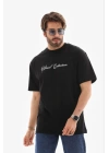 Erkek Baskılı T-Shirt Kısa Kol Bisiklet Yaka Regular Fit Rahat Kalıp Günlük Tişört - Siyah