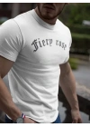 Erkek Bisiklet Yaka Baskılı Oversize T-Shirt - Beyaz