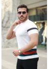 Erkek Bisiklet Yaka Bel Ve Kol şerit Desenli Kısa Kollu Tişört