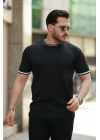Erkek Bisiklet Yaka çizgi Desenli Ribanalı Kısa Kollu Tshirt