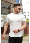 Erkek Bisiklet Yaka çizgi Desenli Ribanalı Kısa Kollu Tshirt