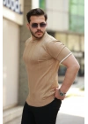 Erkek Bisiklet Yaka çizgi Desenli Ribanalı Kısa Kollu Tshirt