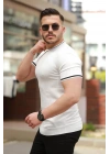 Erkek Bisiklet Yaka çizgi Desenli Ribanalı Kısa Kollu Tshirt