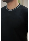 Erkek Bisiklet Yaka çizgi Desenli Ribanalı Kısa Kollu Tshirt