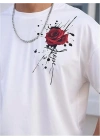 Erkek Bisiklet Yaka Kısa Kol Baskılı T-shirt - Beyaz