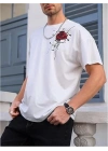 Erkek Bisiklet Yaka Kısa Kol Baskılı T-shirt - Beyaz