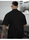 Erkek Bisiklet Yaka Kısa Kol Baskılı T-shirt - Siyah