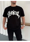 Erkek Bisiklet Yaka Ön Baskılı  Kısa Kollu Tişört Streetwear Günlük Basic Pamuklu T-shirt - Siyah
