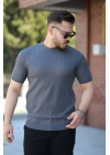 Erkek Bisiklet Yaka örgü Desenli Kısa örme Triko Kısa Kollu T-shirt