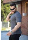 Erkek Bisiklet Yaka örgü Desenli Kısa örme Triko Kısa Kollu T-shirt