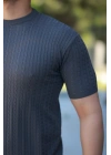 Erkek Bisiklet Yaka örgü Desenli Kısa örme Triko Kısa Kollu T-shirt