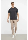 Erkek Bisiklet Yaka Tişört Regular Kalıp Basic Pamuklu Günlük Kullanım T-shirt - Füme