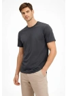 Erkek Bisiklet Yaka Tişört Regular Kalıp Basic Pamuklu Günlük Kullanım T-shirt - Füme