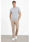 Erkek Bisiklet Yaka Tişört Regular Kalıp Basic Pamuklu Günlük Kullanım T-shirt - Gri