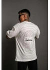 Erkek Bisiklet Yakalı Sırt Baskılı Oversize T-Shirt - Beyaz