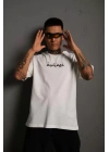 Erkek Bisiklet Yakalı Sırt Baskılı Oversize T-Shirt - Beyaz