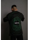 Erkek Bisiklet Yakalı Sırt Baskılı Oversize T-Shirt - Siyah
