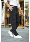 Erkek Cizgili Dokuma Krep Jogger Buggy Pantalon Rahat Kalıp - Siyah