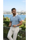 Erkek Desenli Kısa Kollu Triko Tişört - %100 Pamuk Akrilik
