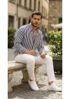 Erkek Dikey Çizgili Yarım Oversize Gömlek