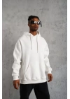Erkek Düz Kapüşonlu Sweat - Beyaz