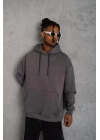 Erkek Düz Kapüşonlu Sweat - Gri