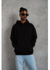Erkek Düz Kapüşonlu Sweat - Siyah