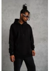 Erkek Düz Kapüşonlu Sweat - Siyah