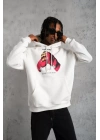 Erkek Eldiven Baskılı Kapüşonlu Sweat - Beyaz
