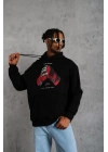 Erkek Eldiven Baskılı Kapüşonlu Sweat - Siyah