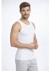 Erkek Fitilli Atlet Sıfır Yaka Slim Fit Arka Baskılı Spor Atlet - Beyaz