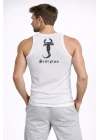 Erkek Fitilli Atlet Sıfır Yaka Slim Fit Arka Baskılı Spor Atlet - Beyaz