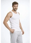 Erkek Fitilli Atlet Sıfır Yaka Slim Fit Arka Baskılı Spor Atlet - Beyaz