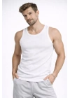 Erkek Fitilli Atlet Sıfır Yaka Slim Fit Arka Baskılı Spor Atlet - Beyaz