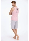 Erkek Fitilli Atlet Sıfır Yaka Slim Fit Arka Baskılı Spor Atlet - Pembe