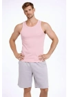 Erkek Fitilli Atlet Sıfır Yaka Slim Fit Arka Baskılı Spor Atlet - Pembe