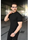 Erkek Fitilli Bisiklet Yaka Kısa Kollu Tişört
