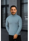 Erkek Fitilli Triko Kazak 2li Set Bebek Mavisi Siyah Regular Balıkcı Yaka Tam Boğazlı Triko Seti Modeli Kazak