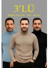 Erkek Fitilli Triko Kazak 3lÜ Set Bebek Mavisi Bej Siyah Regular Balıkcı Yaka Tam Boğazlı Triko Seti Modeli Kazak