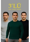 Erkek Fitilli Triko Kazak 3lü Set Gri Haki Siyah Regular Fit Bisiklet Yaka Triko Seti Modeli Kazak