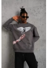Erkek Güvercin Baskılı Sweatshirt - Gri