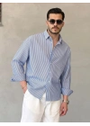 Erkek İnce Çizgili Gofre Kumaş Rahat Kalıp Gömlek