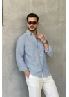 Erkek İnce Çizgili Gofre Kumaş Rahat Kalıp Gömlek